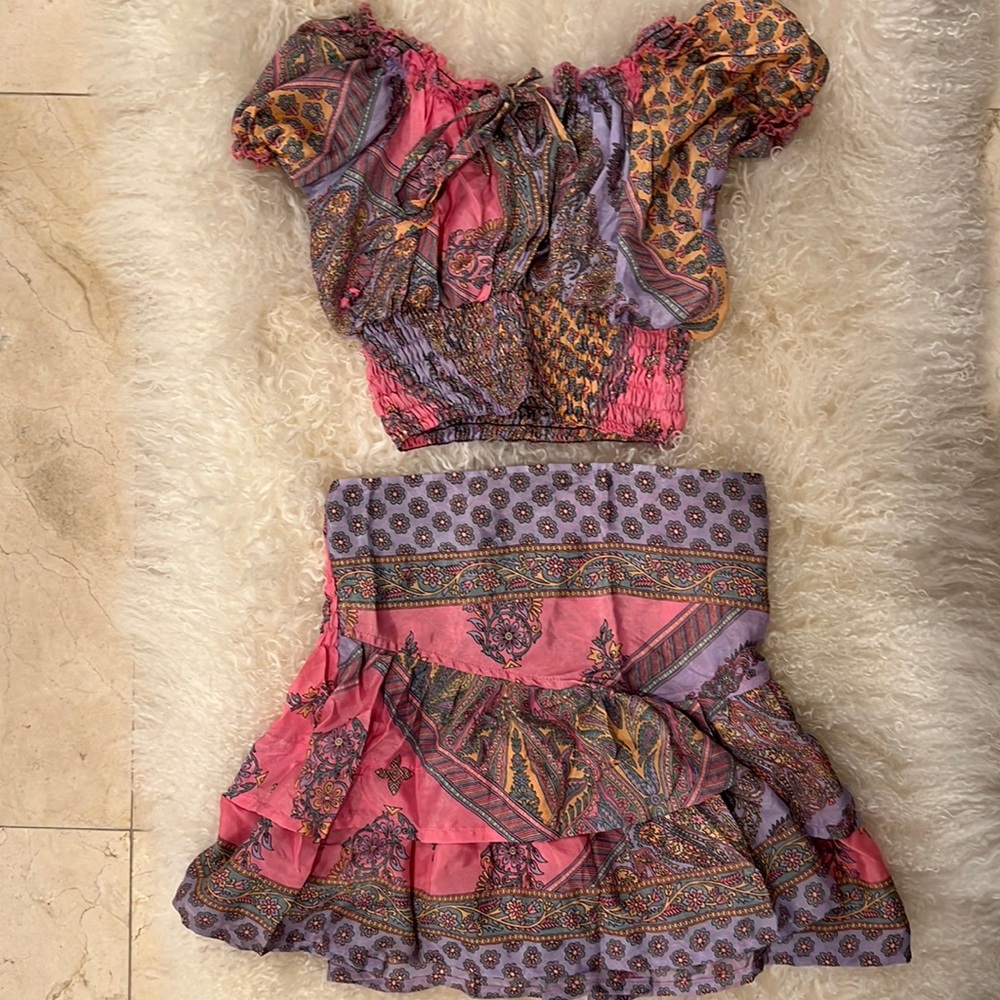 XS Sun & Soul Boutique Silky Set Off Shoulder crop top and skirt